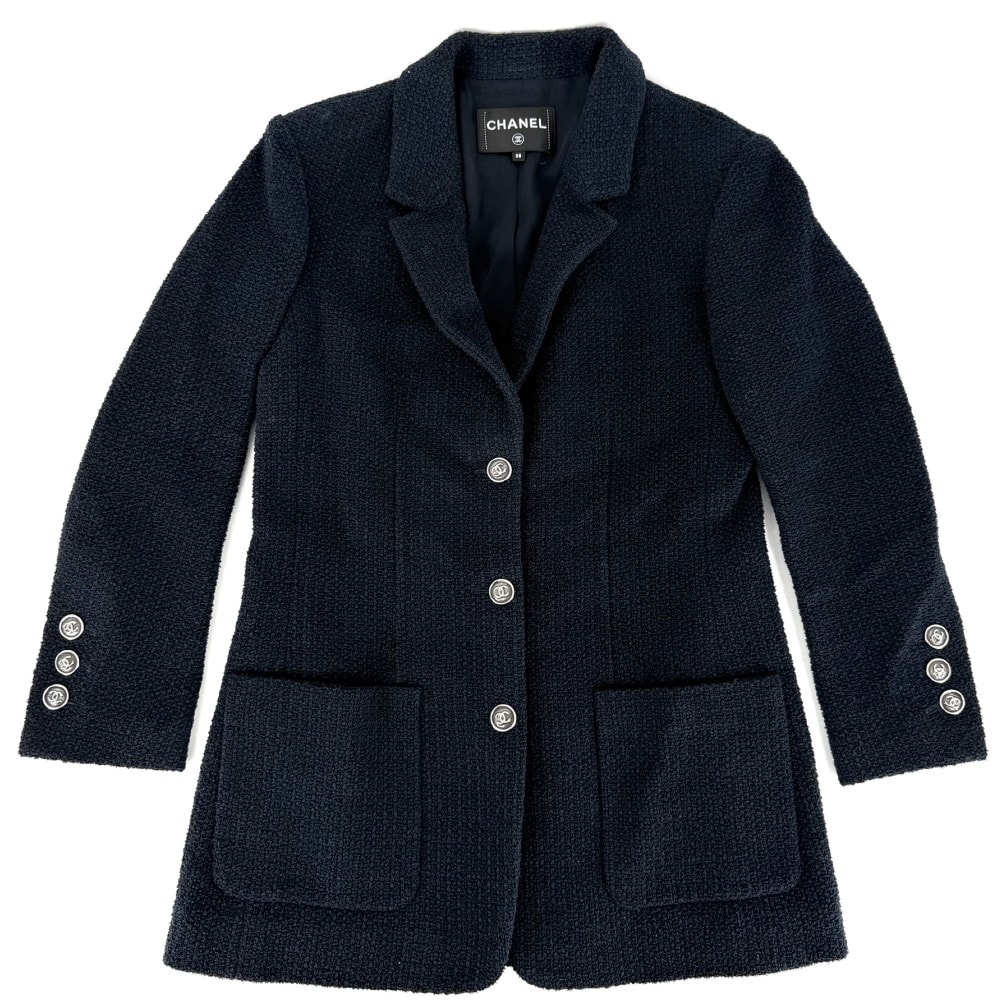 CHANEL シャネル テーラードジャケット ココマーク アウター アパレル 服 38 ネイビー 紺 コットン  ビスコース   レディース 秋 冬 美品【中古品】