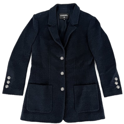 CHANEL シャネル テーラードジャケット ココマーク アウター アパレル 服 38 ネイビー 紺 コットン ビスコース レディース 秋 冬 美品【中古品】