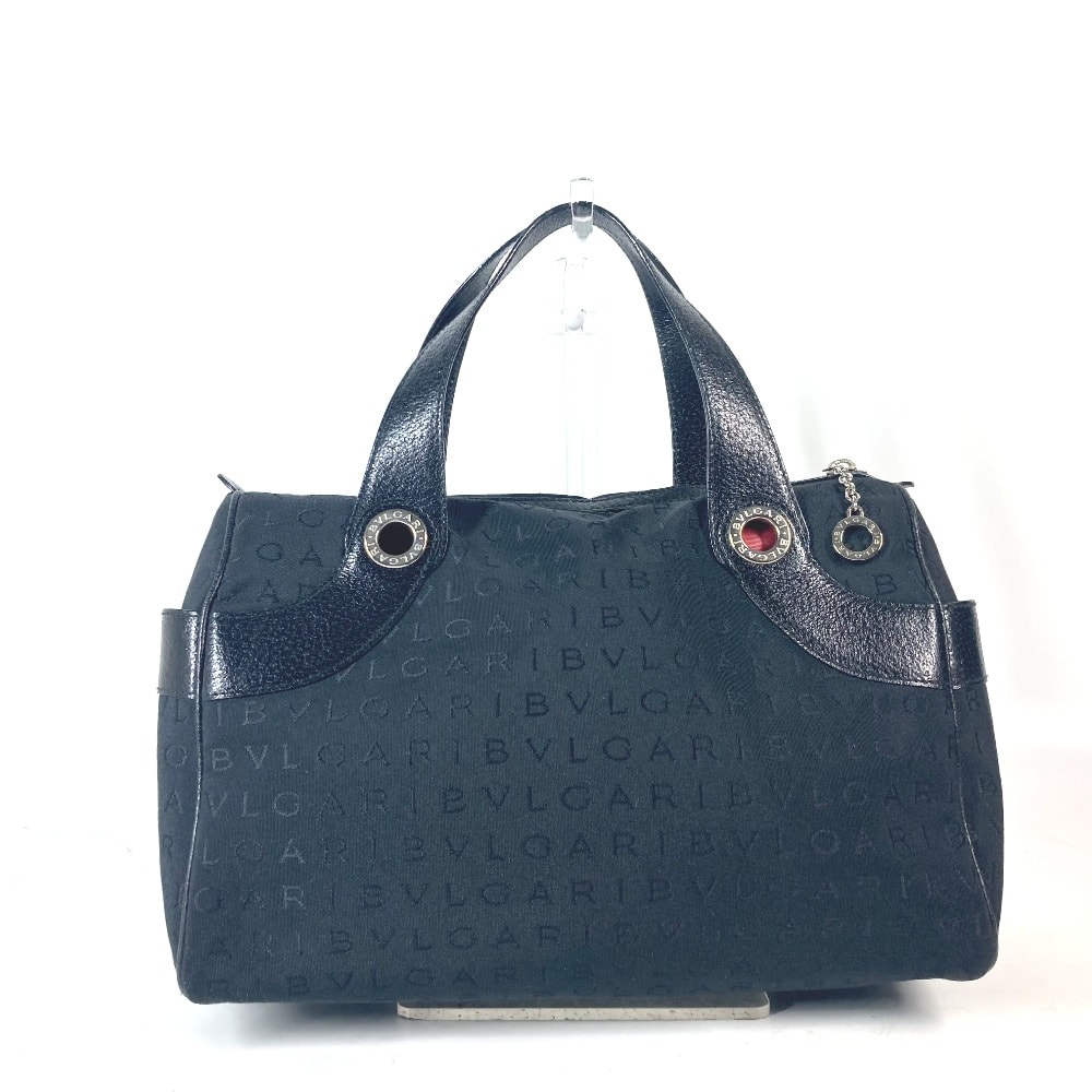 ブルガリ BVLGARI ロゴマニア ミニボストンバッグ カバン ハンドバッグ キャンバス/レザー ブラック 美品