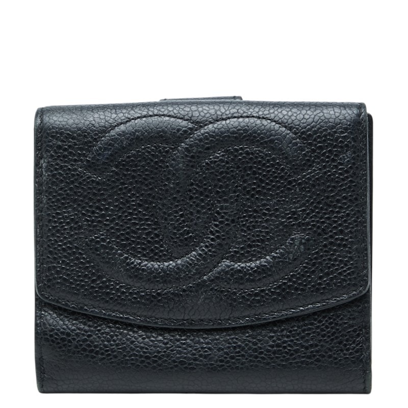 シャネル ココマーク 二つ折り財布 ブラック キャビアスキン レディース CHANEL 中古