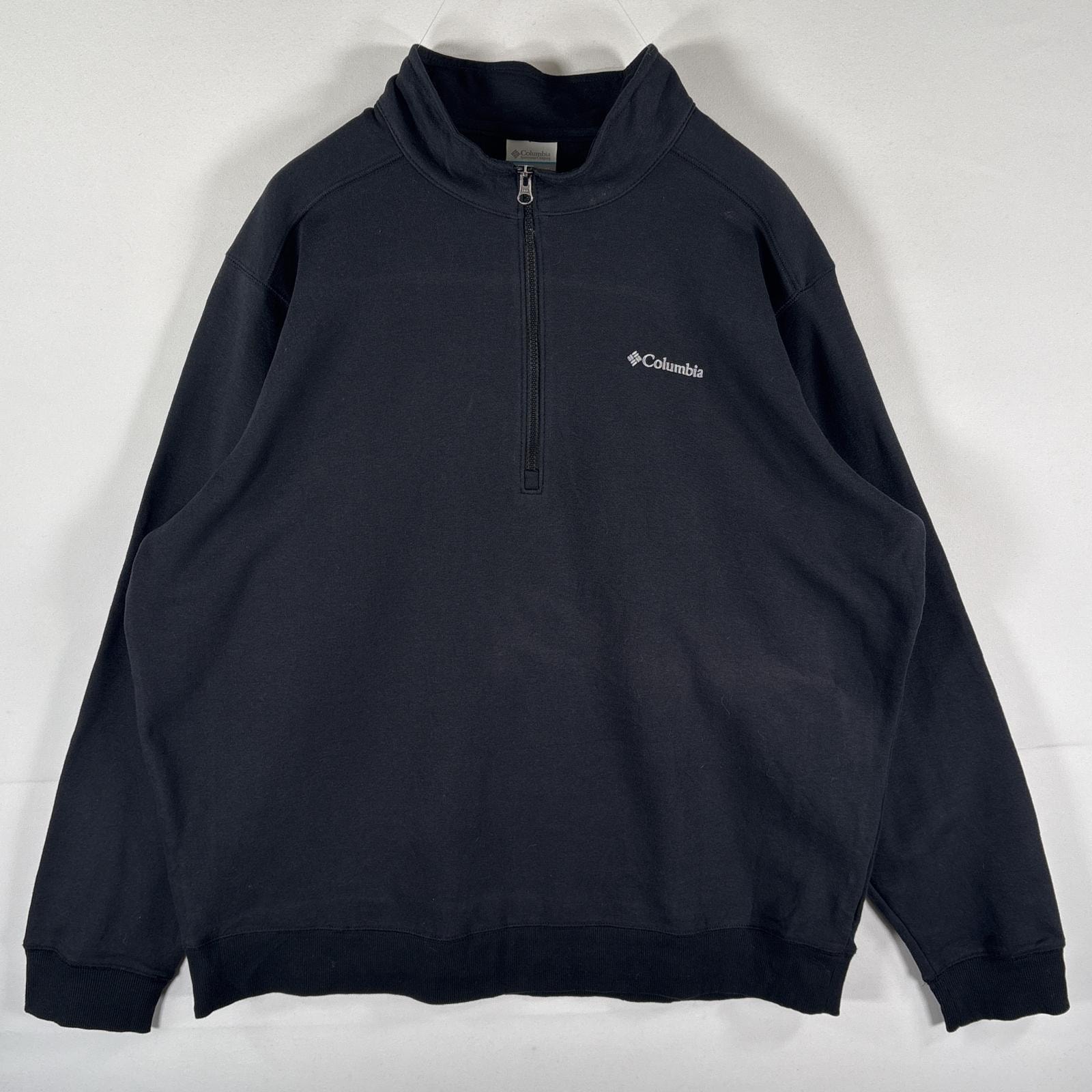 古着 コロンビア Columbia スウェット ハーフジップ トレーナー ワンポイントロゴ刺繍 大きいサイズ プルオーバー XL ブラック メンズ