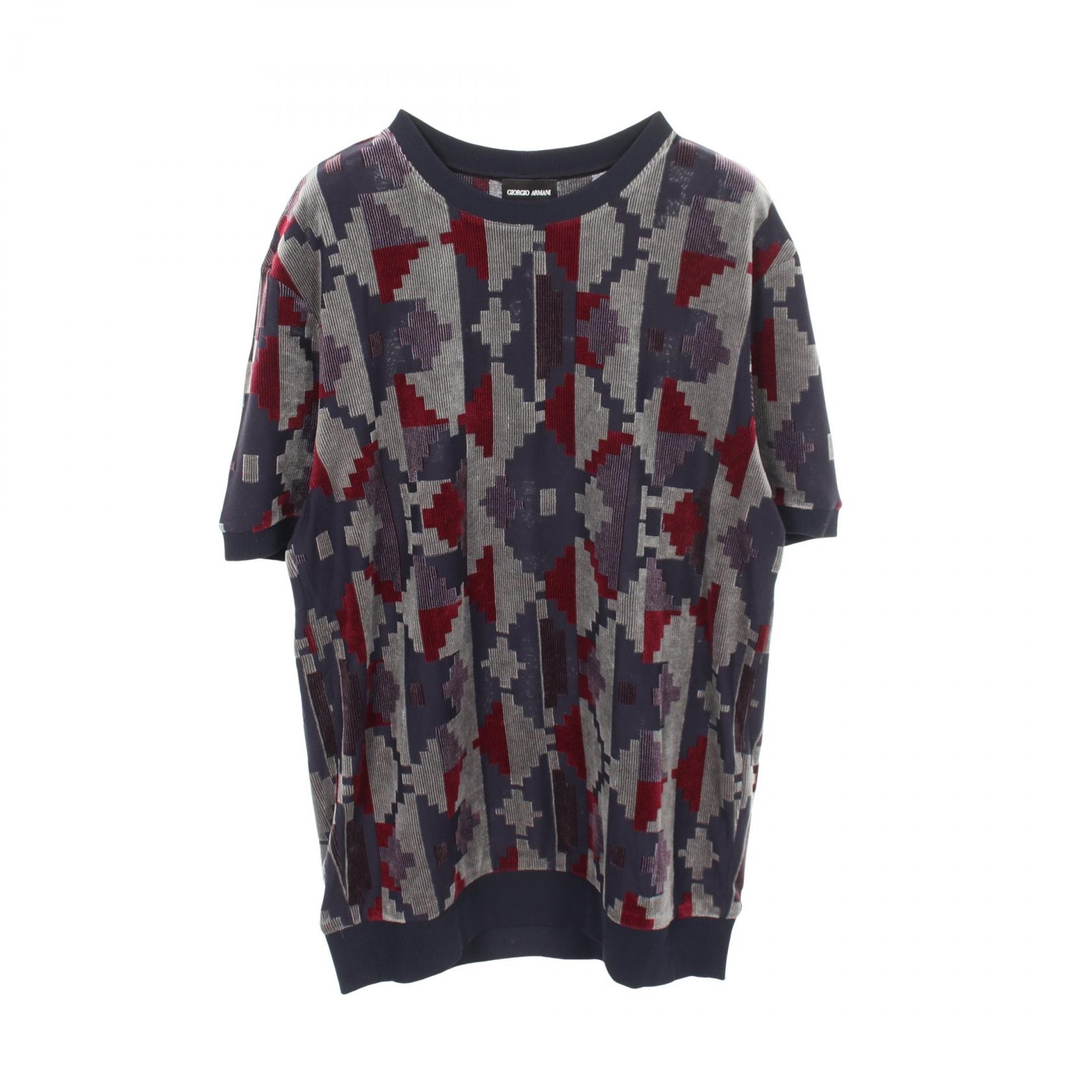 ジョルジオアルマーニ GIORGIO ARMANI 総柄 ベロア 半袖Tシャツ 衣料品 トップス ビスコース メンズ ネイビー系 / グレー系 / ボルドー系 【中古】