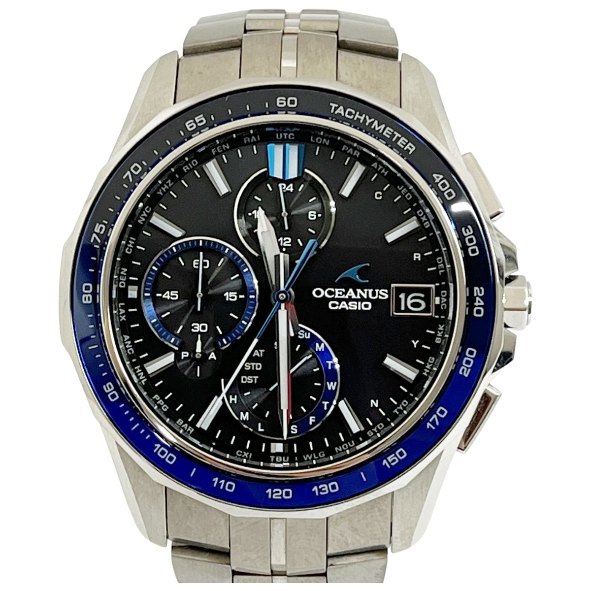 ◆◆CASIO カシオ オシアナス マンタ 電波ソーラー 腕時計 ステンレススチール OCW-S7000 ネイビー