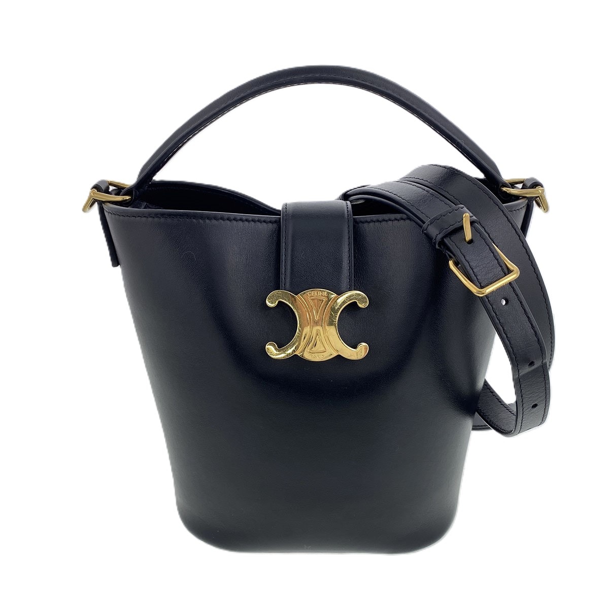 CELINE セリーヌ スモール バスケット ルイーズ ハンドバッグ 119173FX9 レザー ブラック ゴールド金具  レディース【中古】