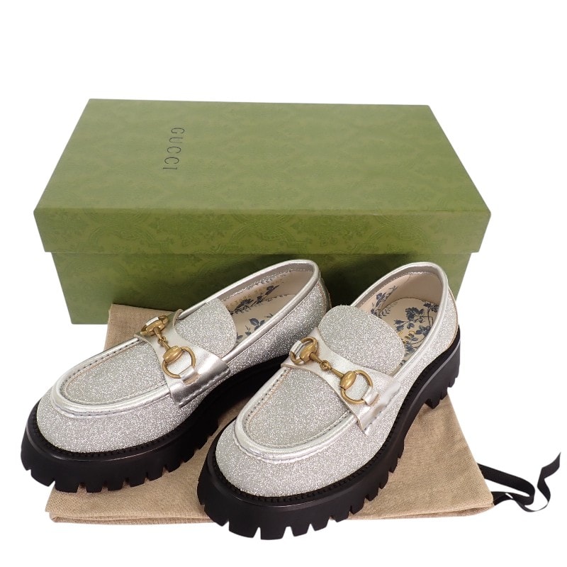 グッチ ホースビットBEE ローファー シルバー 23.5【中古】【Aランク】