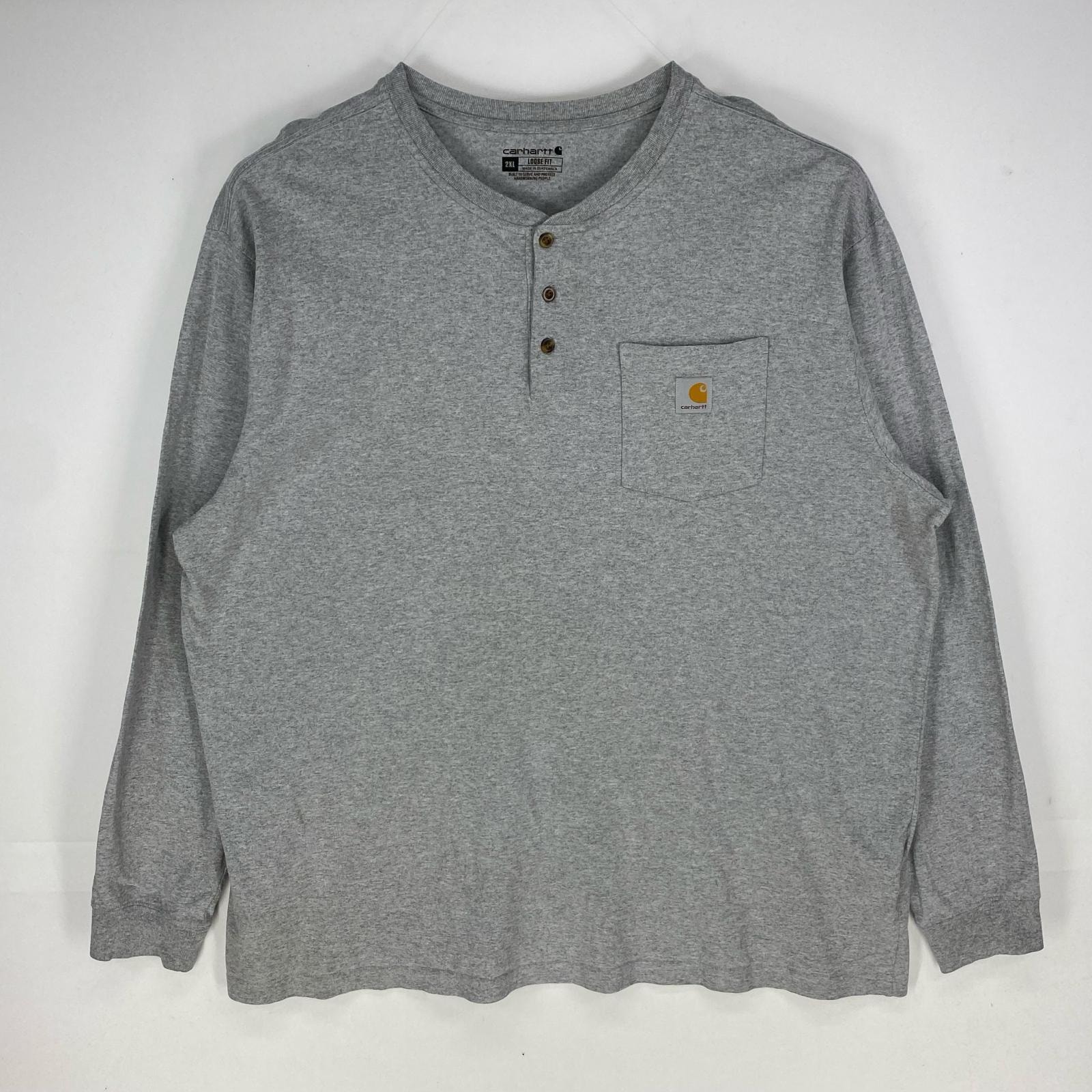 古着 カーハート Carhartt 長袖Tシャツ ポケット ハーフボタン ワンポイントロゴ ロングスリーブ 2XL グレー系 メンズ