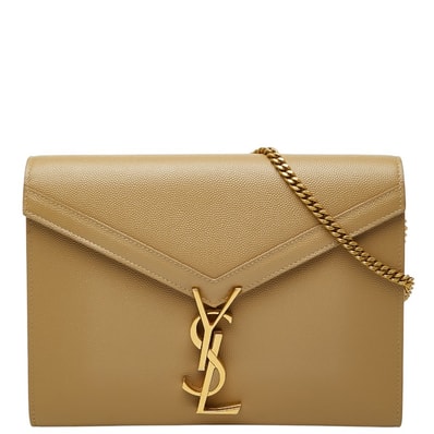サンローラン カサンドラ エンベロープ 斜め掛け チェーン ショルダーバッグ ウォレット ベージュ レザー レディース SAINT LAURENT 【中古】
