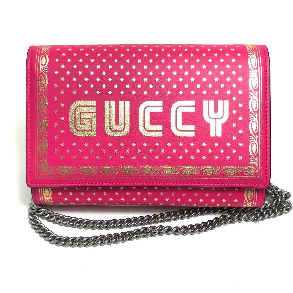 グッチ GUCCI GUCCY ロゴ 524967 カバン チェーンウォレットバッグ 2WAY 長財布 レザー ピンク ピンク/ゴールド 新品同様