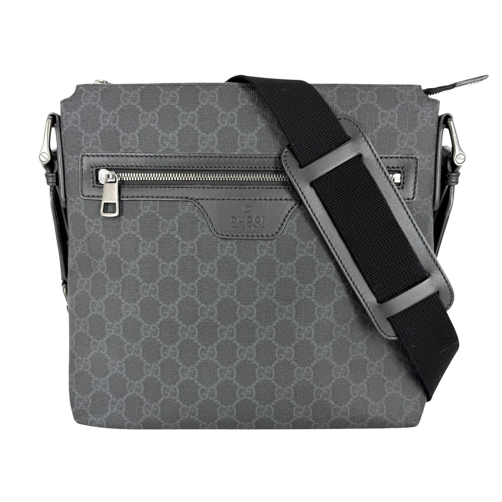 GUCCI グッチ ショルダーバッグ メッセンジャーバッグ 肩掛け 斜め掛け 322279 GGスプリームキャンバス レザー ブラック 黒 グレー金具 メンズ【中古品】
