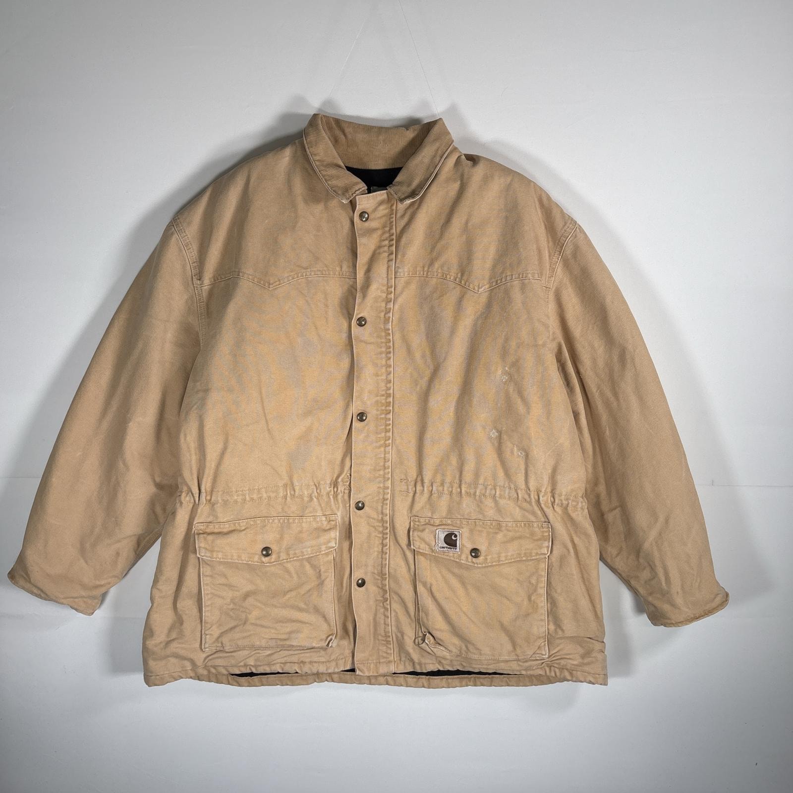 古着 カーハート Carhartt カバーオール ダックジャケット 襟コーデュロイ キルティングライナー  ベージュ系 メンズ