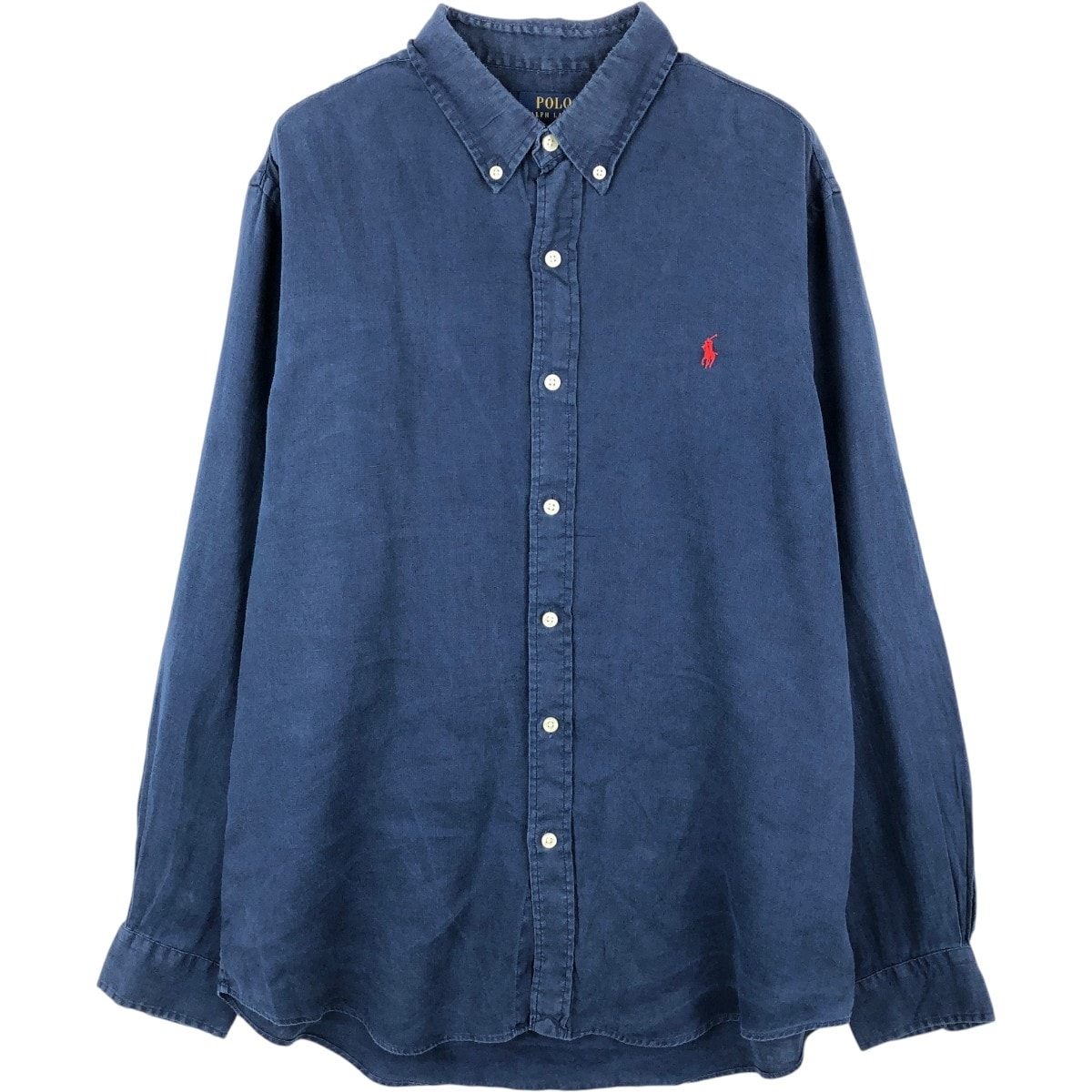 古着 ラルフローレン Ralph Lauren POLO RALPH LAUREN CUSTOM FIT 長袖 リネン ボタンダウンシャツ メンズL相当/eaa668187