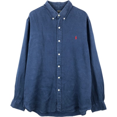古着 ラルフローレン Ralph Lauren POLO RALPH LAUREN CUSTOM FIT 長袖 リネン ボタンダウンシャツ メンズL相当/eaa668187