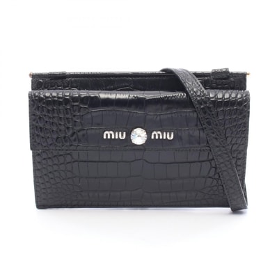 ミュウ ミュウ Miu Miu クロコ型押し ショルダーバッグ バッグ レザー レディース ブラック系 【中古】