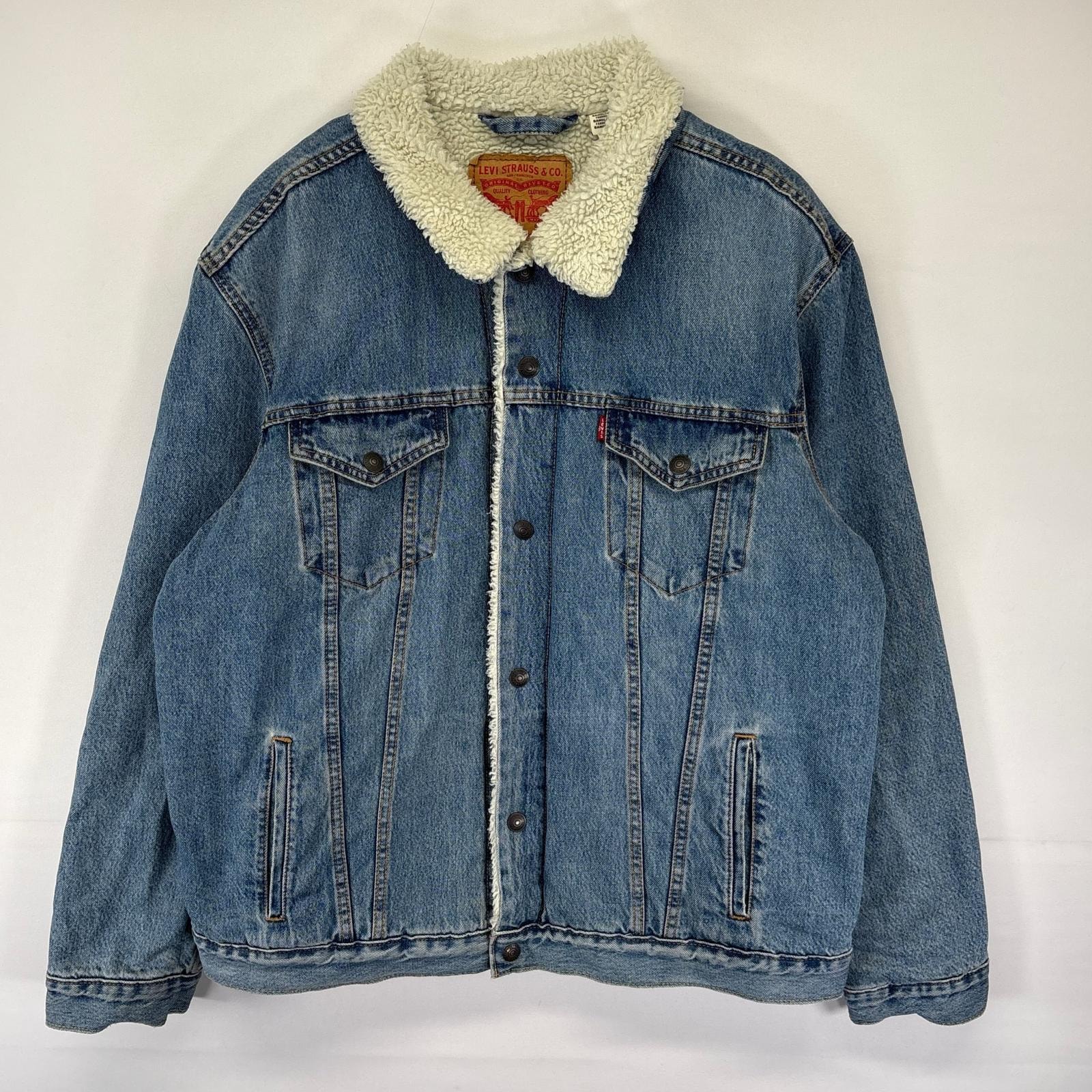 古着 リーバイス Levi's デニム ジャケット 裏ボア ボタン ジージャン 大きいサイズ 2XL  ブルー系 メンズ