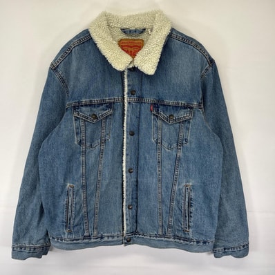 古着 リーバイス Levi's デニム ジャケット 裏ボア ボタン ジージャン 大きいサイズ 2XL ブルー系 メンズ