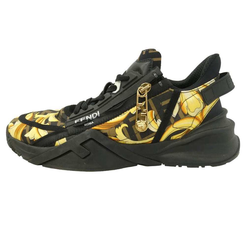 FENDI フェンディ VERSACE ヴェルサーチ × VERSACE FENDACE FF柄 フェンダーチェ ジップ ローカット スニーカー ブラック系 マルチカラー系 サイズ表記なし【中古】