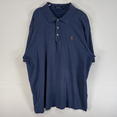 古着 ポロ・ラルフローレン POLO RALPH LAUREN 半袖 ポロシャツ ロゴ 刺繍 3ボタン CLASSIC FIT L ネイビー 無地 メンズ