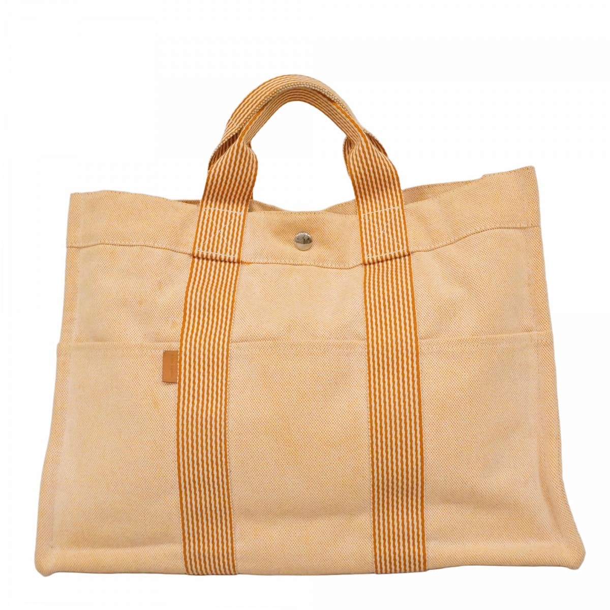 【6cd5350-k】エルメス トートバッグ ニューフールトゥMM キャンバス オレンジ シルバー金具【中古】レディース