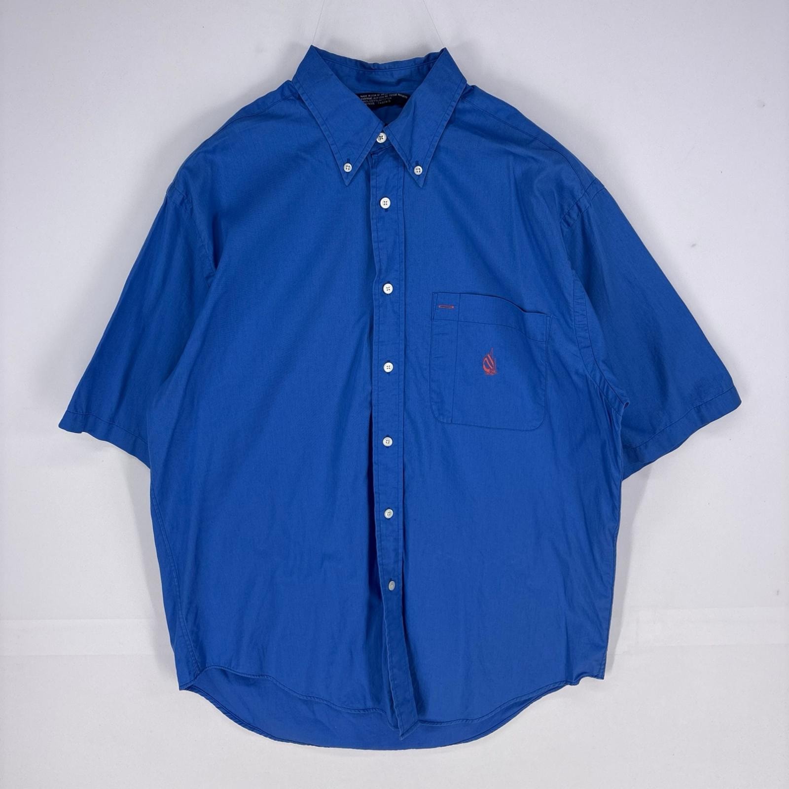 古着 90's/90年代 ノーティカ NAUTICA USA製 半袖シャツ ボタンダウン ワンポイント ポケット M  ブルー系 メンズ