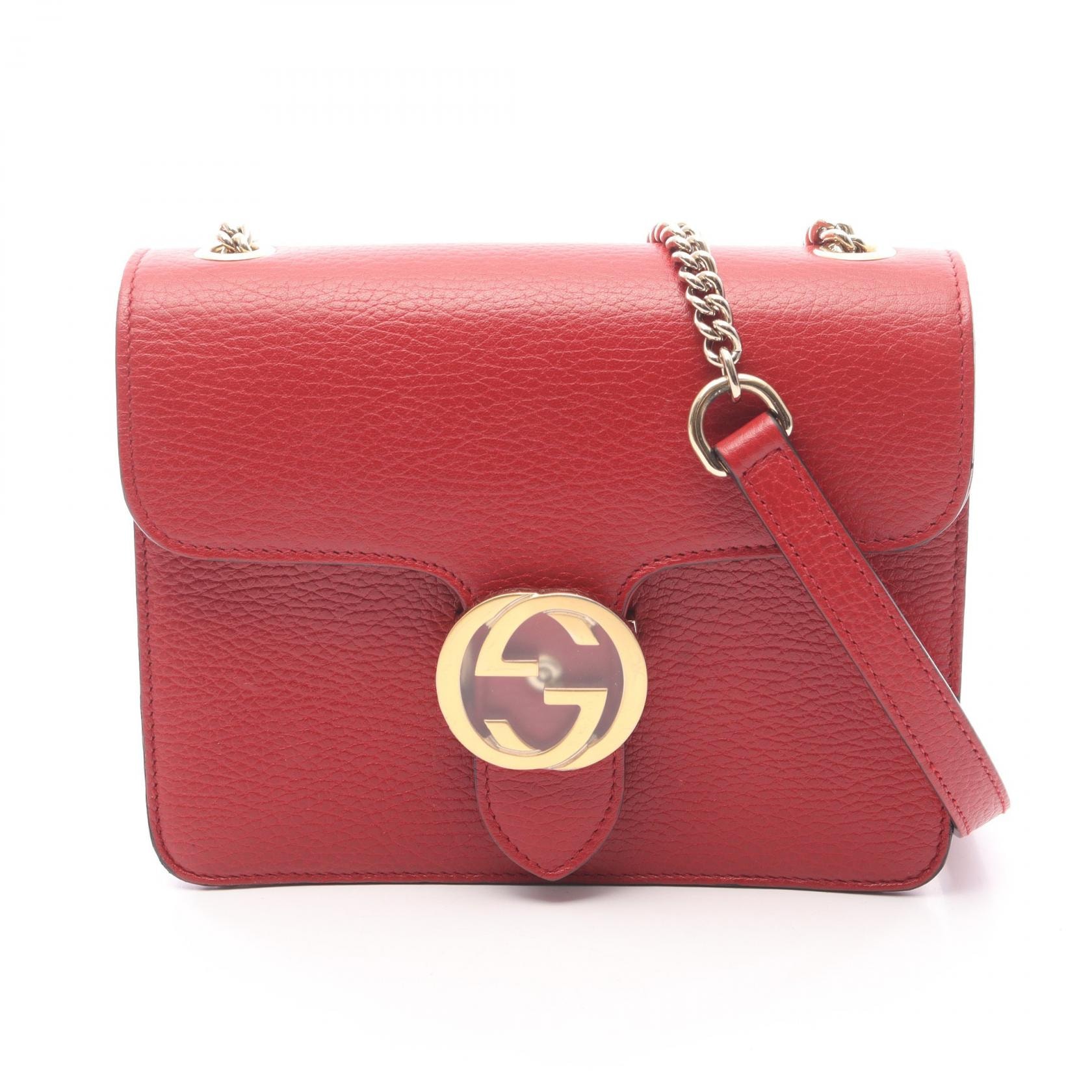 グッチ GUCCI インターロッキングG ショルダーバッグ バッグ レザー レディース レッド系 510304 【中古】