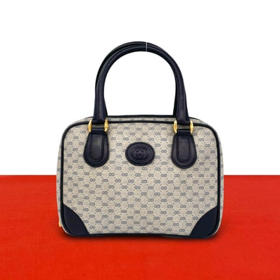 GUCCI グッチ マイクロGG 柄 ロゴ レザー PVC ハンドバッグ ネイビー
52853