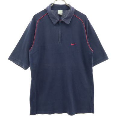 NIKE ナイキ スウッシュ 半袖 ハーフジップ スウェット XL ネイビー