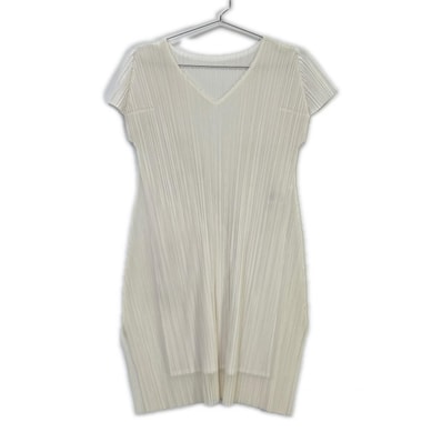 プリーツプリーズ ホワイト PP33-JT626 Vネック ワンピース 3