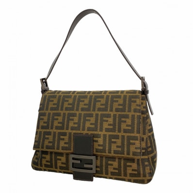 ★SALE【6gc3354】フェンディ ハンドバッグ ズッカ マンマバケット ナイロンキャンバス ブラウン シルバー金具【中古】レディース