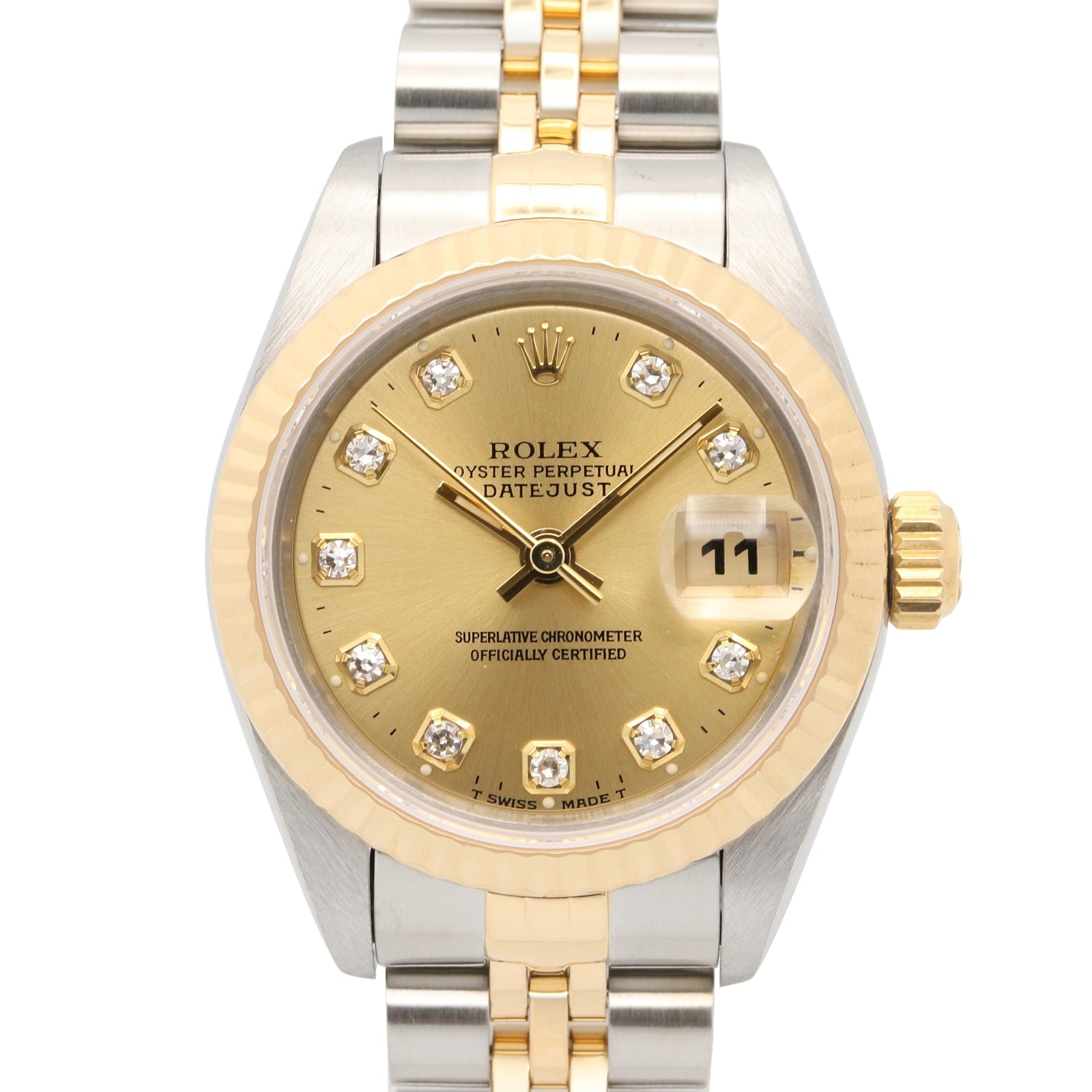 ロレックス ROLEX デイトジャスト 10Pダイヤ W番 腕時計 時計 K18(イエローゴールド) ステンレススチール ダイヤモンド レディース ゴールド系 シャンパン/新ダイヤ 69173G 【中古】