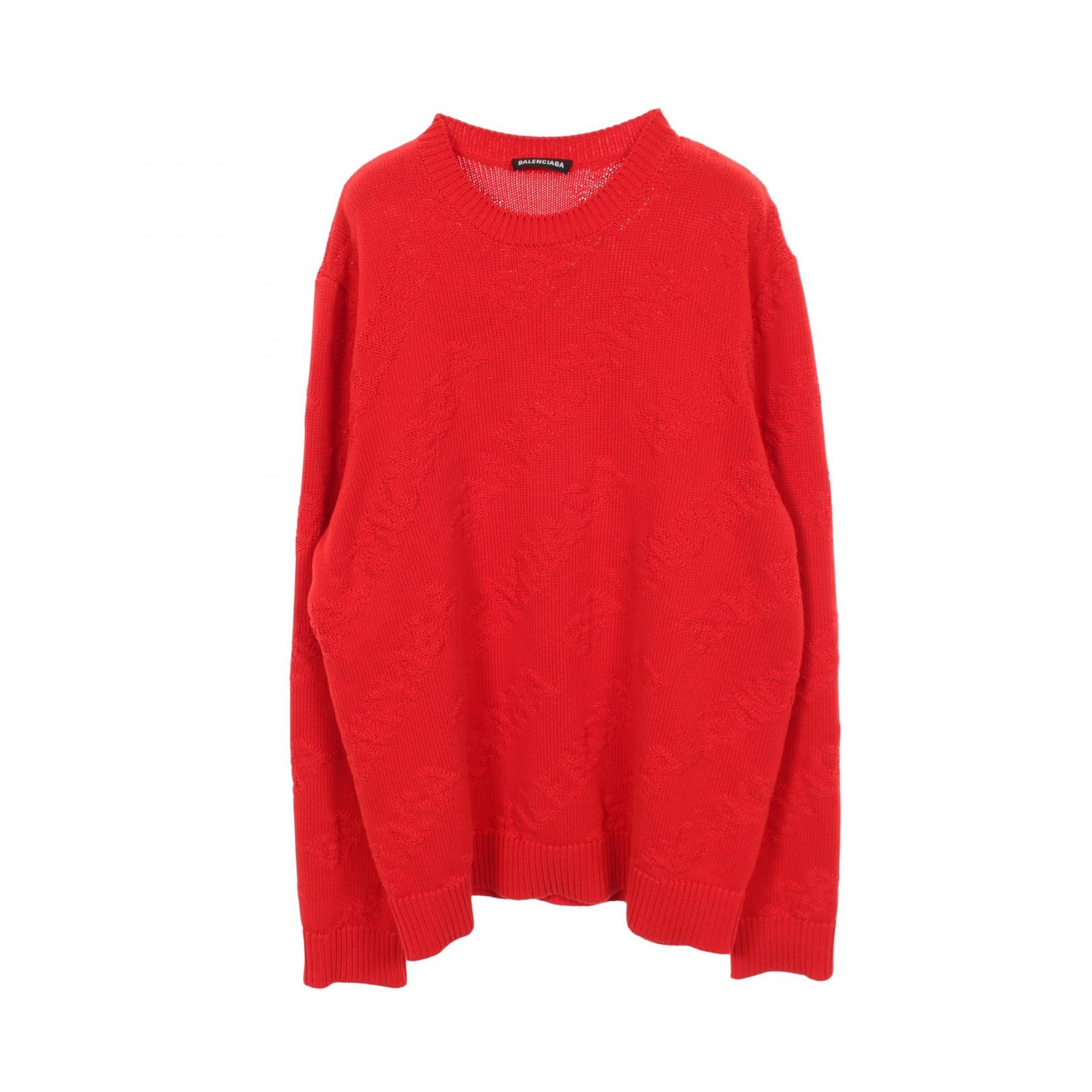 バレンシアガ BALENCIAGA ロゴジャガード ニット 衣料品 トップス コットン メンズ レッド系 【中古】