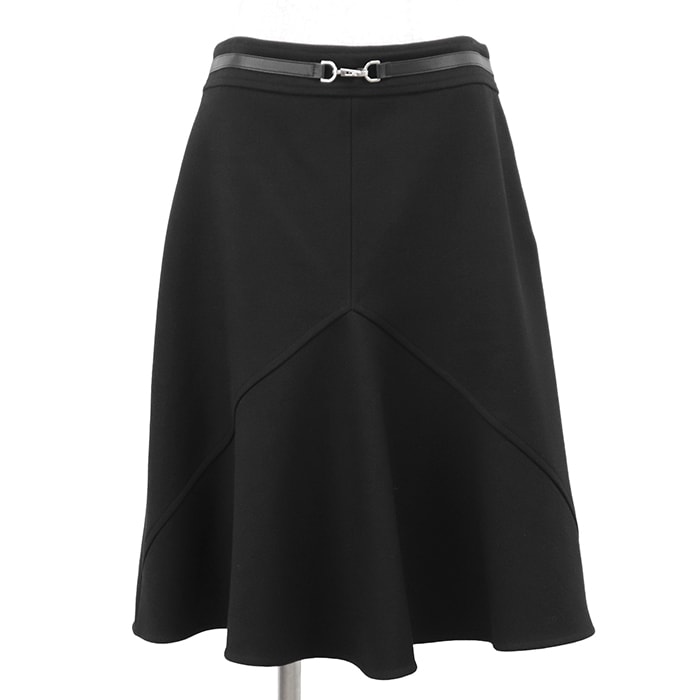 【未使用】HERMES エルメス スカート サイズ 40 レディース ウールギャバジン バージンウール100% フッククラスプ ラムスキン ボトムス ブラック 黒 フランス製