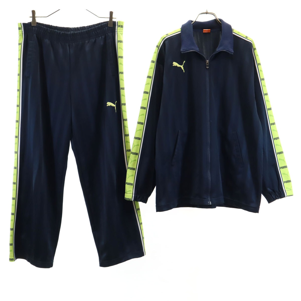 PUMA プーマ 日本製 ストライプ柄 トレーニング ジャージジャケット 上下セットアップ S-M/S ネイビー