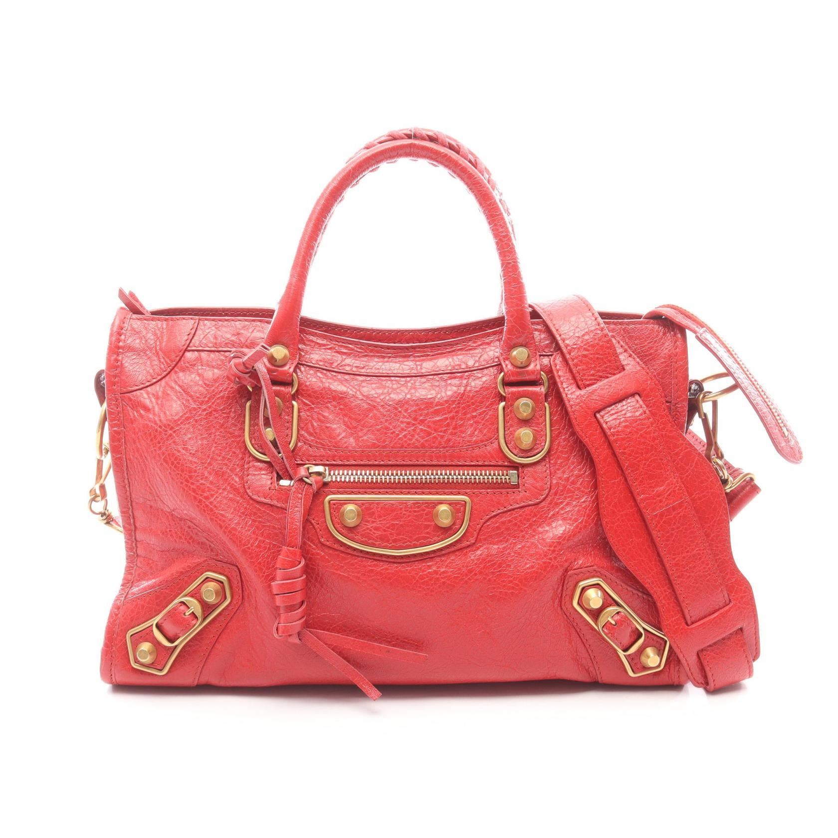 バレンシアガ BALENCIAGA Le City Small ル シティ スモール 2WAY ハンドバッグ バッグ レザー レディース レッド系 【中古】