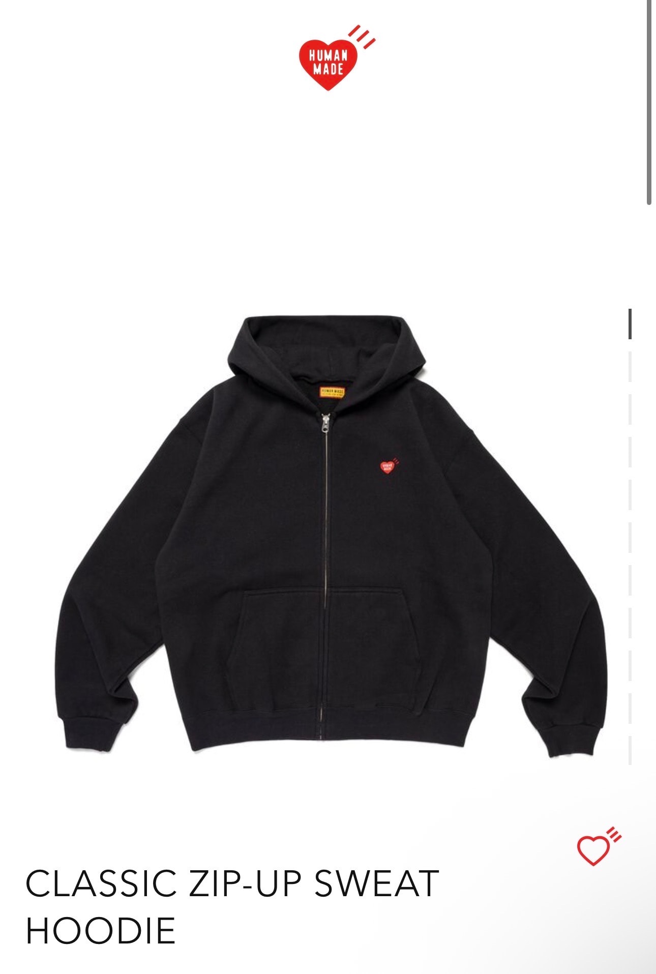 ヒューマンメイド クラシック ジップアップスウェットフーディー "ブラック"