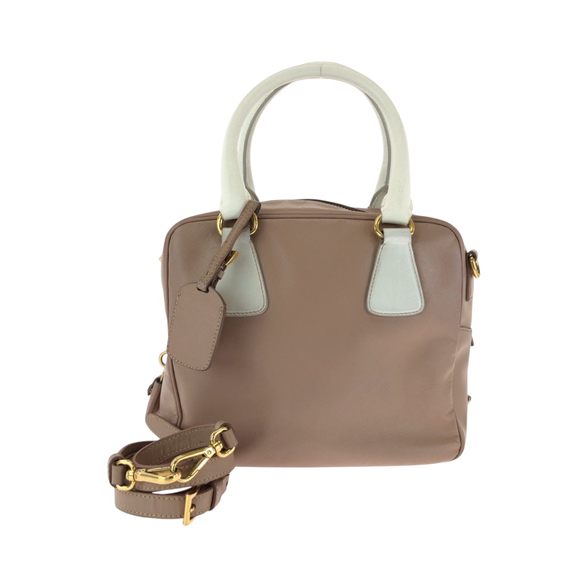 美品 PRADA プラダ サフィアーノ ピンク ホワイト ゴールド金具 レザー ショルダーバッグ ハンドバッグ 2way 500826 【中古】
