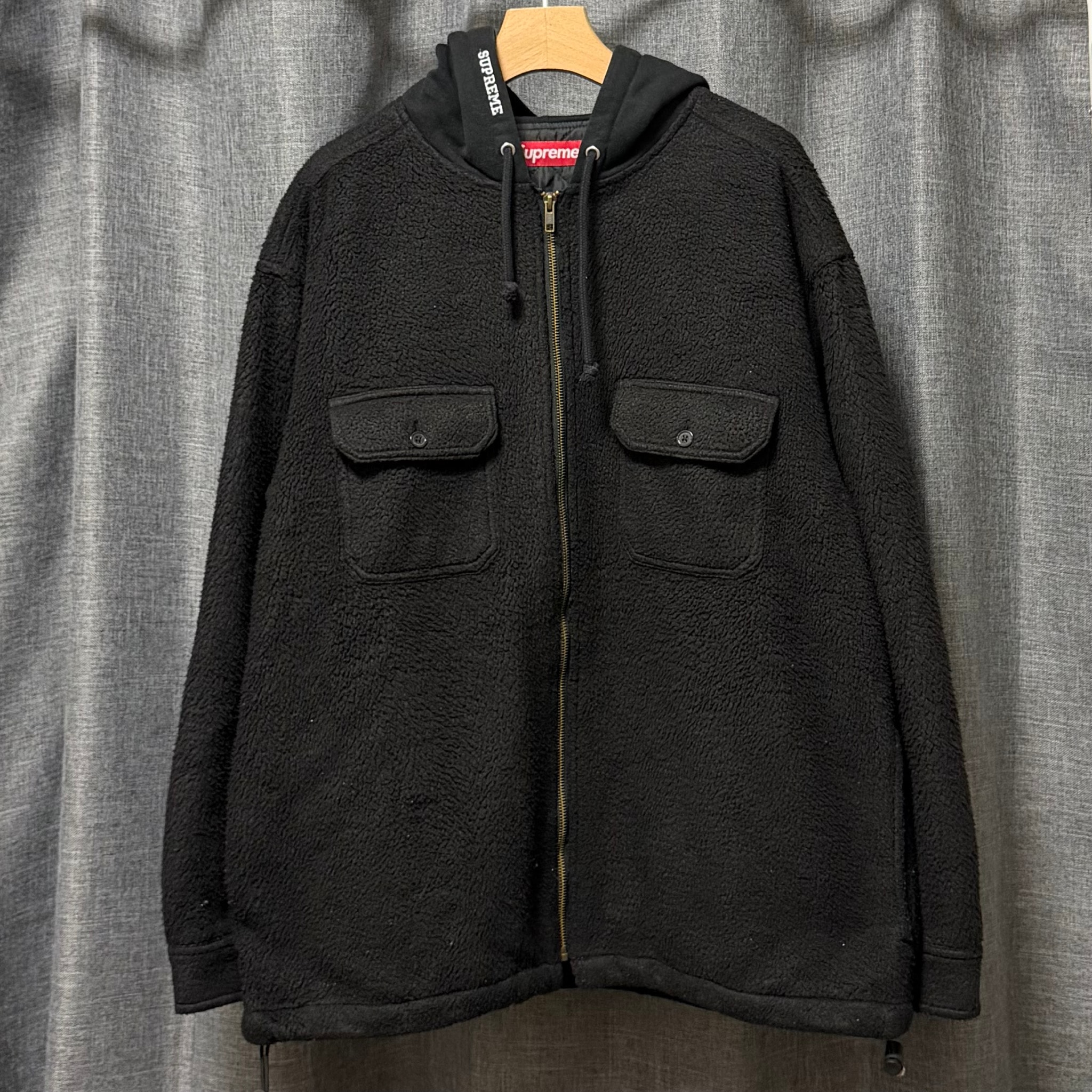 Supreme Fleece Zip Up Hooded Shirt "Black"