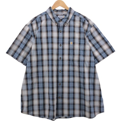 古着 カーハート Carhartt RELAXED FIT チェック柄 ボタンダウン 半袖 ワークシャツ メンズXXL相当/eaa566225