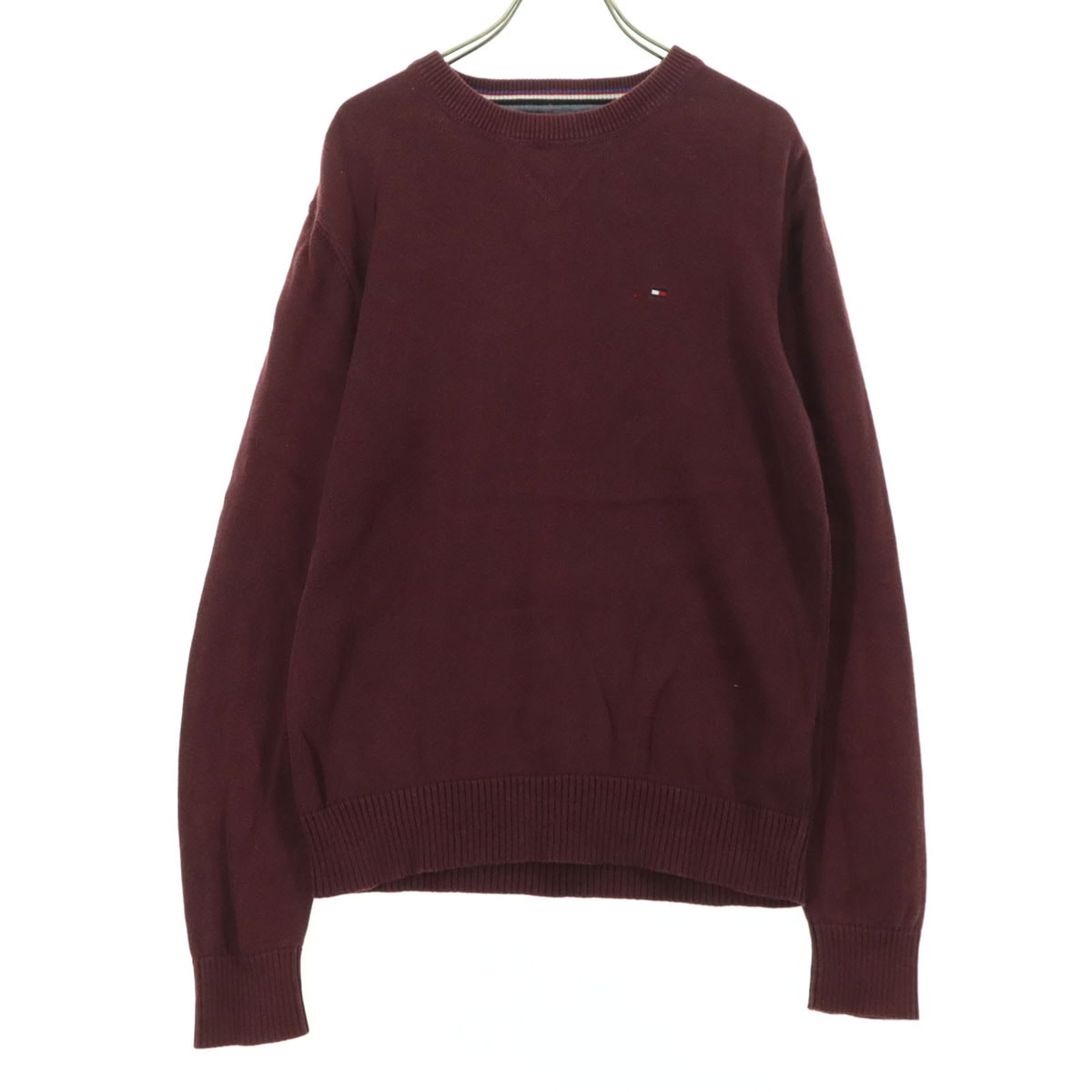 TOMMY HILFIGER トミーヒルフィガー 両V ワンポイントロゴ 長袖 セーター M ワインレッド