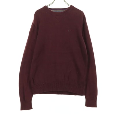 TOMMY HILFIGER トミーヒルフィガー 両V ワンポイントロゴ 長袖 セーター M ワインレッド