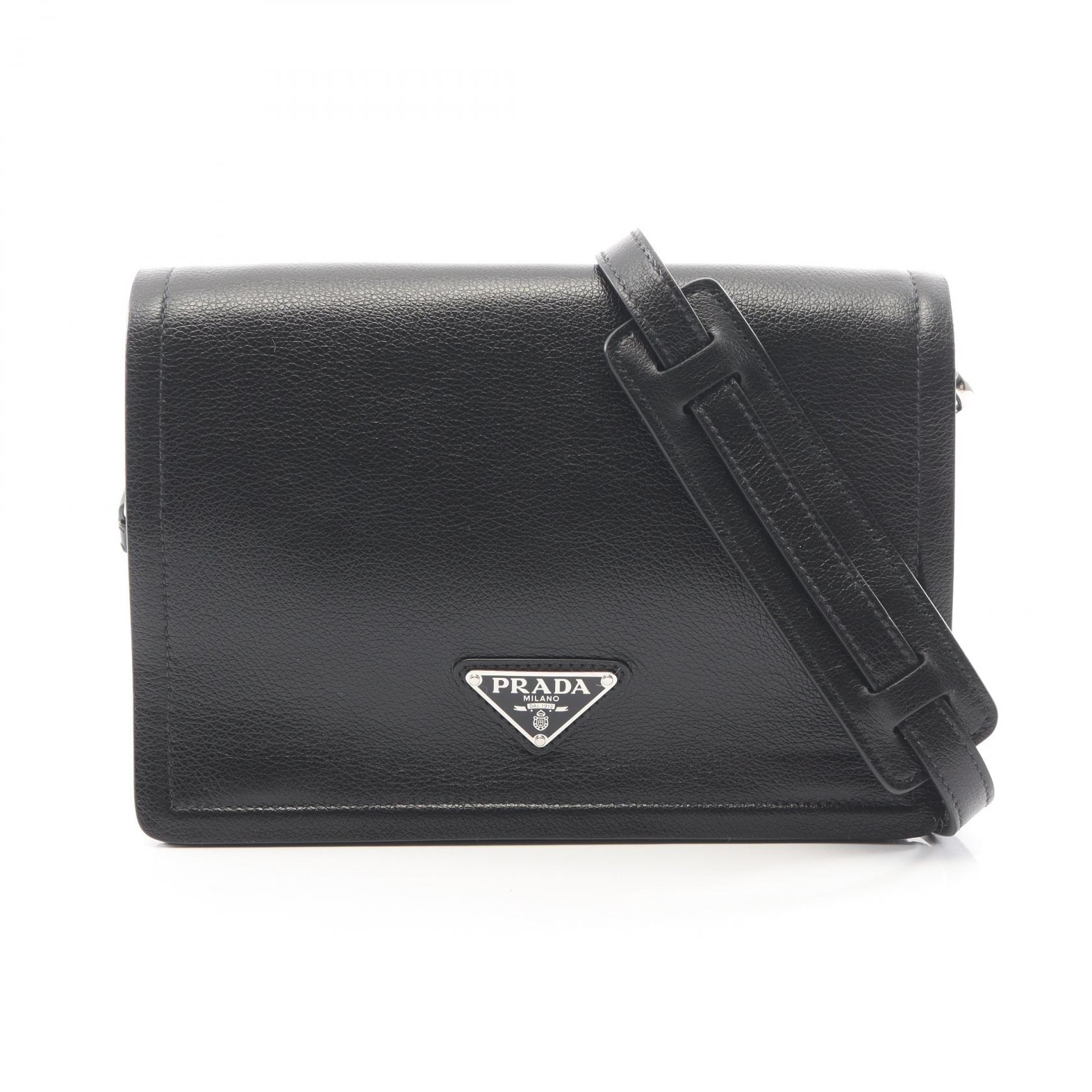 プラダ PRADA GLACE'CALF ショルダーバッグ バッグ レザー レディース ブラック系 1BD296 【中古】