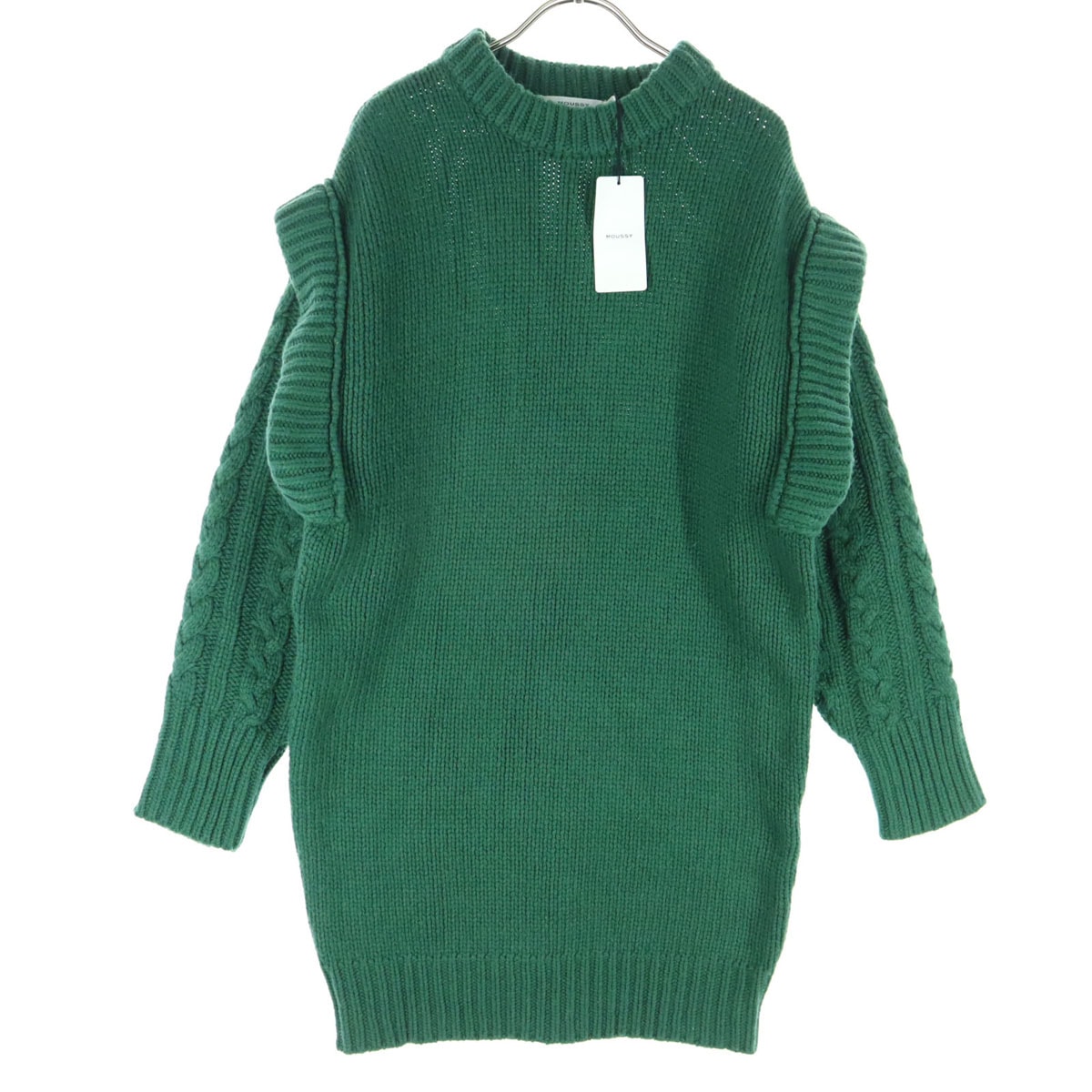 未使用 MOUSSY マウジー 長袖 ニット 膝丈ワンピース F グリーン