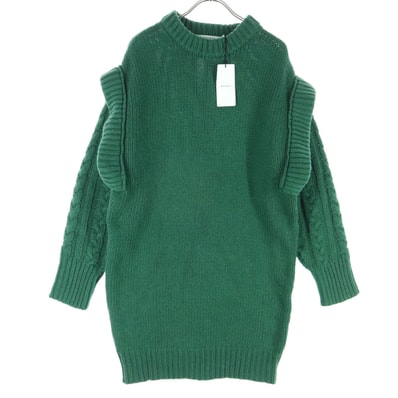 未使用 MOUSSY マウジー 長袖 ニット 膝丈ワンピース F グリーン