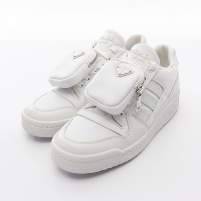 プラダ PRADA PRADA × adidas Re-Nylon FORUM LOW フォーラム スニーカー 靴 レザー ファブリック メンズ ホワイト系 【中古】
