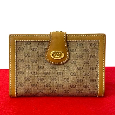 GUCCI グッチ マイクロGG ロゴ 柄 レザー PVC 二つ折り財布 ブラウン
161-7