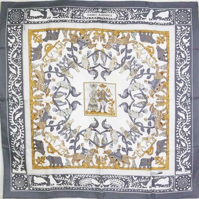 エルメス HERMES スカーフ カレ90 EARLY AMERICA シルク グレー/ホワイト/ブラウン レディース【中古】 e62367a
