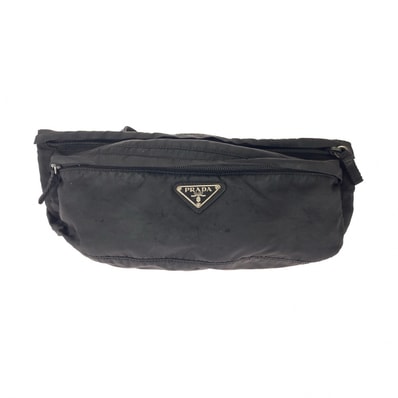 PRADA プラダ テスート 三角ロゴプレート ブラック 黒 シルバー金具 ナイロン ボディバッグ ウエストバッグ 602189 【中古】
