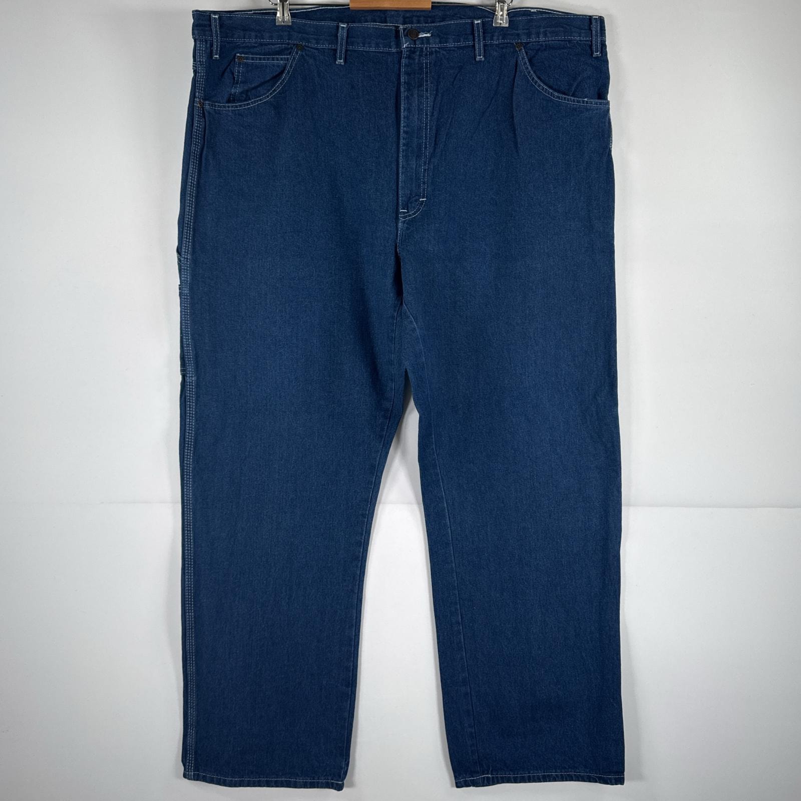 古着 ディッキーズ Dickies デニムパンツ ジーパン ワンポイント ロゴ ワークパンツ ペインターパンツ 大きいサイズ w48 L32  ブルー メンズ