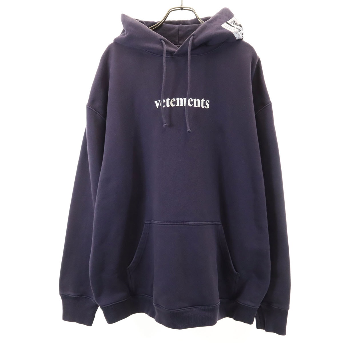 VETEMENTS ヴェトモン 長袖 バーコードパッチ スウェットパーカー M ネイビー プルオーバー ユニセックス