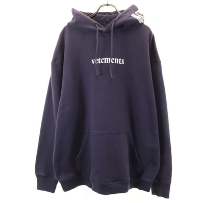 VETEMENTS ヴェトモン 長袖 バーコードパッチ スウェットパーカー M ネイビー プルオーバー ユニセックス