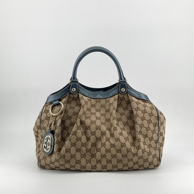 GUCCI(グッチ) スーキーミディアム インターロッキングGチャーム レザー 211944 トートバッグ ベージュ×ブルー
